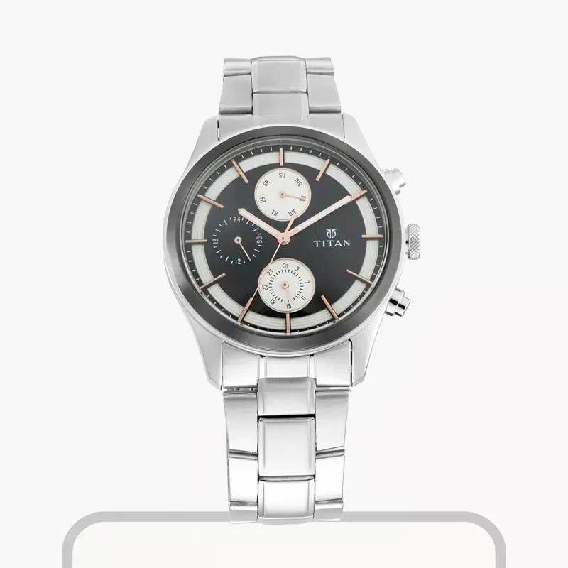 Titan Black Dial Silver Steel Men's Watch | 1805KM01